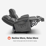 MCombo Zero Gravity Power Recliner Sofa with Drop Down Table, Heat and Vibration Massage, 3 Seater Dual Reclining Couch with USB Ports, Cup Holders for Living Room, Fabric RS6236 (Grey) MCombo