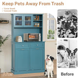 Ayiseedmid Tilt Out Trash Can Cabinet, Kitchen Pantry Cabinet, Tilt Out Laundry Hamper Cabinet with Hideaway Drawer, Recycling Freestanding Dog Food Storage Cabinet in Blue Ayiseedmid