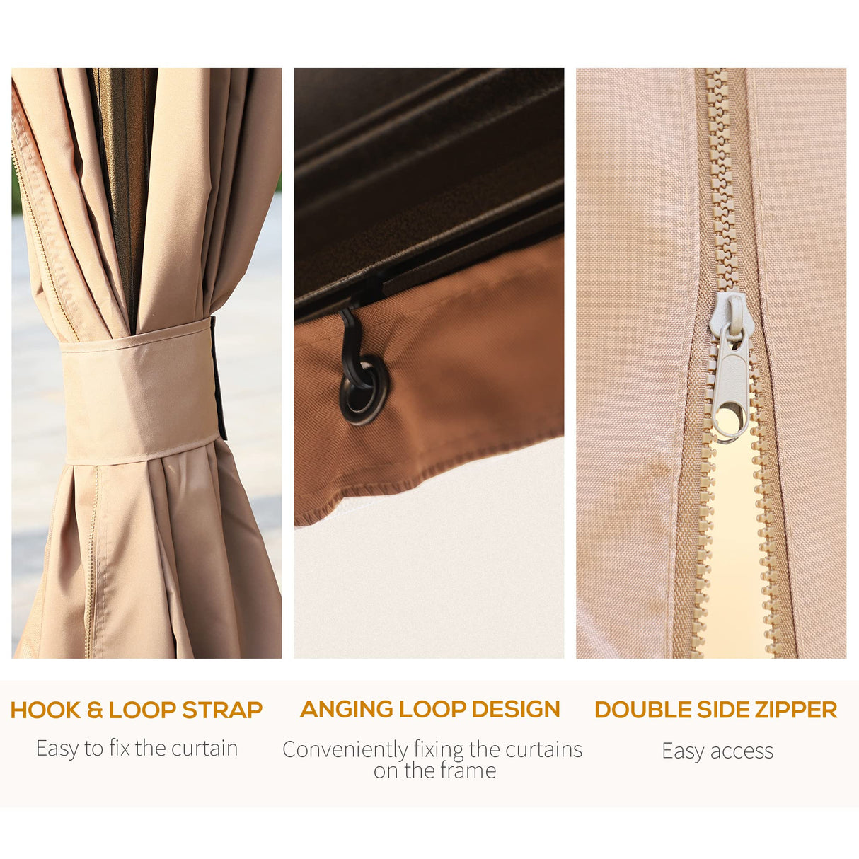 Outsunny 10' x 13' Hardtop Gazebo Canopy with Galvanized Steel Roof, Aluminum Outdoor Pavilion Gazebo with Top Hook, Netting, and Curtains for Patio, Garden, Backyard, Deck, Brown Outsunny