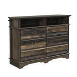 Yechen Farmhouse 6 Drawers Double Dresser, 47'' Wide Dresser Chest of Drawers with 2 Open Shelves, Dresser TV Stand, Rustic Wood Storage Dresser Organizer for Bedroom, Hallway, Entryway, Living Room Yechen