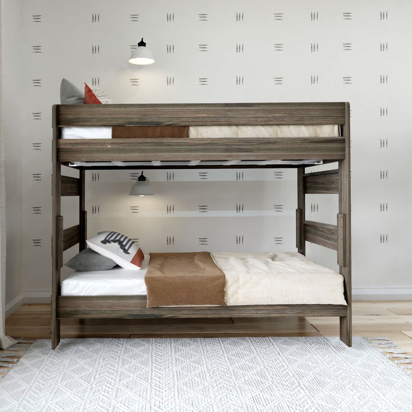 Rustic Twin-Over-Twin Solid Wood Bunk Bed in Barnwood Brown by Plank+Beam - WoodArtSupply