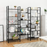 Tangkula Triple Wide 5-Tier Bookcase, Large Open Bookshelf, Display & Storage Shelf, Vintage Industrial Style Shelves with Metal Frame, Bookcase Furniture for Living Room, Study, Office (Black) Tangkula