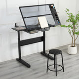 Lambgier Adjustable Tempered Glass Drafting Table - Art Desk Drawing Table, Black Upgraded Lambgier
