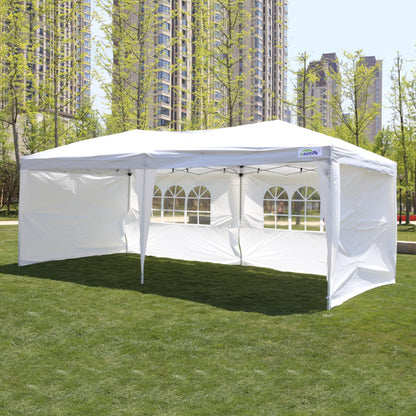 GOUTIME 10x20 Pop Up Canopy Tent with Sidewalls for Outdoor Christmas Party Events,White Easy Up Commercial Heavy Duty Large Gazebo Tents for Parties,Patio,Backyard - WoodArtSupply