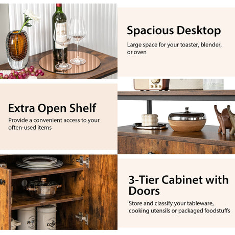 Giantex Buffet Cabinet with Storage, 2-Door Kitchen Sideboard with Shelves, Cable Holes, Industrial Coffee Bar Cabinet, Console Table for Entryway, Living Room, Rustic Brown Giantex