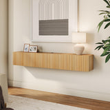 WAMPAT Floating TV Stand, Wall Mounted Shelf, Modern Floating Entertainment Center with 3 Fluted Flip-Down Doors, 70" Large Storage Media Console Wall Unit for Living Room,Bedroom, Oak WAMPAT