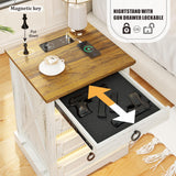 FREDEES Farmhouse Night Stand with Charging Station, Bedside Table with LED Light & Gun Drawer, Nightstands for Bedroom Living Room, End Table Antique White FREDEES