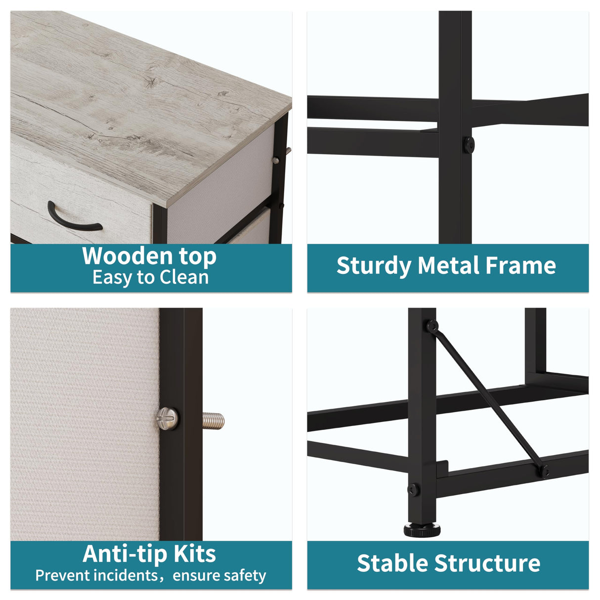 LUMTOK 10-Drawer Dresser, Fabric Storage Dresser Drawers for Bedroom, Hallway, Nursery, Closets, Steel Frame, Wood Top, Easy Pull Handle (Greige) LUMTOK