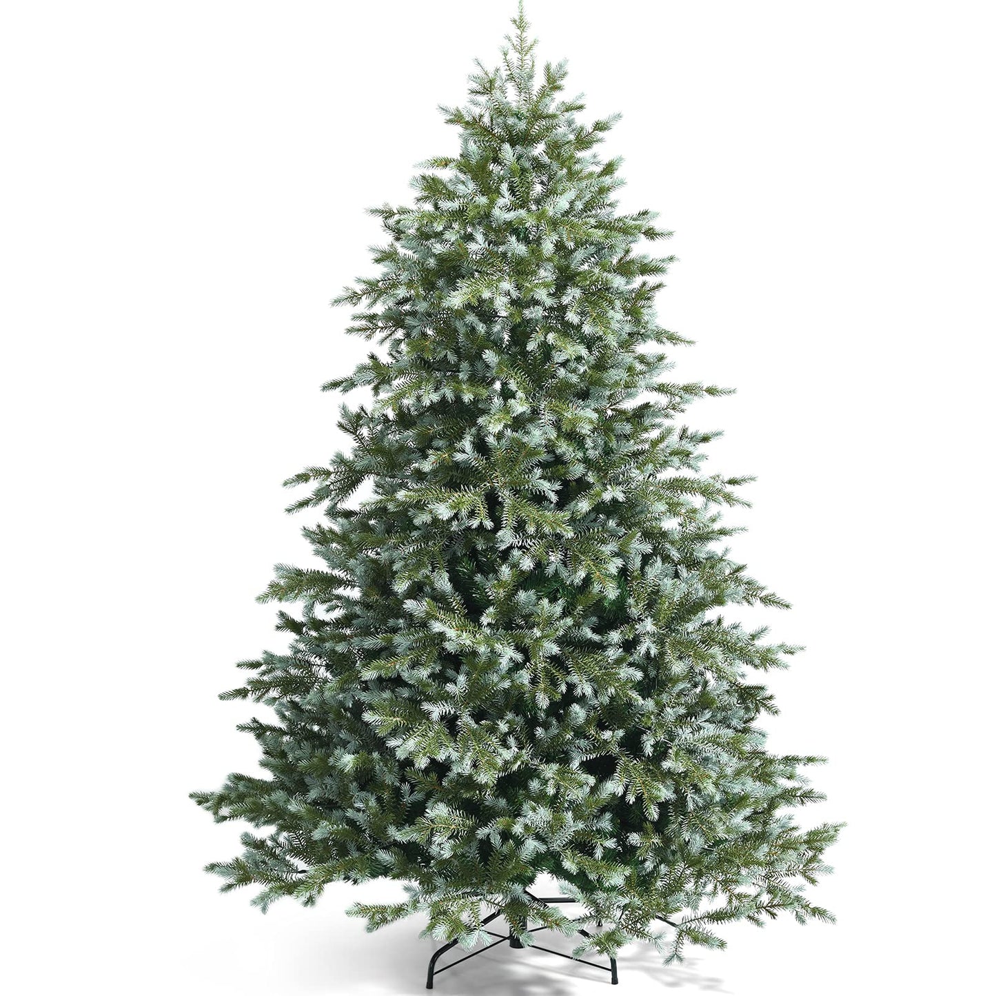 Goplus 7ft Artificial Christmas Tree, Feel Real Unlit Hinged Xmas Spruce Tree w/ 1260 Mixed PE & PVC Branch Tips, Metal Stand, Wintry Indoor Decoration for Holiday Festival