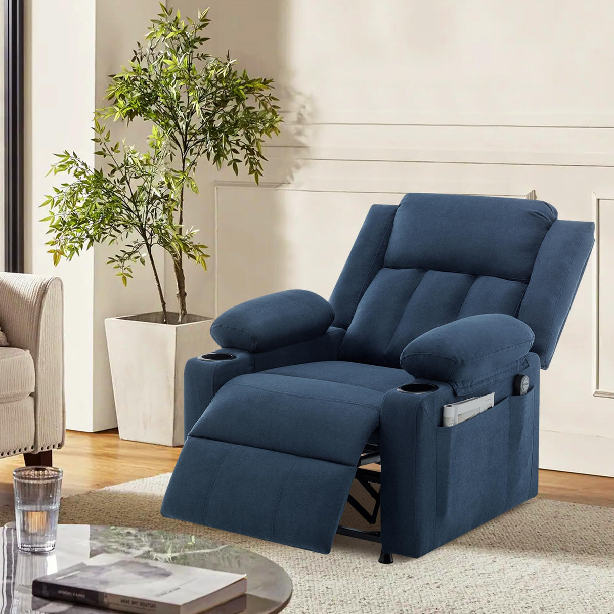 Apeaka Power Recliner Chair for Adults Single Sofa Recliner with Massage and Heat for Living Room Bedroom Upholstered Accent Reclining Armchair Blue Apeaka