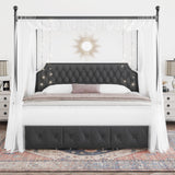 Keyluv King Upholstered Canopy Bed Frame with 3 Drawers and Button Tufted Headboard Metal Platform Bed with 4 Removable Posts Two-Purpose Velvet Bed No Box Spring Needed Dark Grey/Curtain Not Included Keyluv