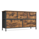 SONGMICS Dresser for Bedroom, Chest of Drawers, TV Stand, Steel, MDF, 5 Non-Woven Fabric Drawers, Storage Organizer Unit, Closet, Entryway, Rustic Brown and Ink Black ULGS322B02S SONGMICS