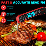 Digital Meat Thermometer for Cooking – Waterproof Instant Read Food Thermometer with Backlight & Calibration, Fast Read, Folding Probe for BBQ, Grill, Candy, Deep Fry, Kitchen, Liquids, Beef（Red） Tinerray