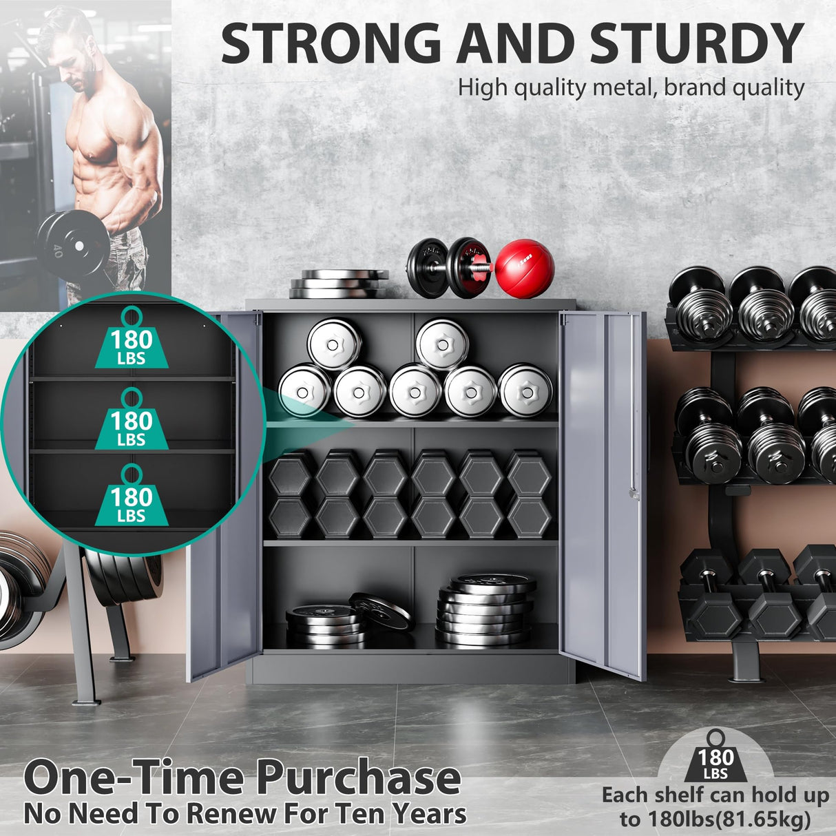 Metal Storage Cabinet with Doors and Shelves,Garage Storage Cabinet with Lock,Black Grey Metal Cabinet with Locking Doors,Steel Cabinet,Lockable Storage Cabinet for Home,Office,Garage Cabinets SISESOL