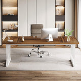 Tribesigns 70.86-Inch Executive Desk, Large Home Office Desk Computer Desk with Thick Metal Frame, Rectangle Study Writing Table Workstation for Home Office, Retro Brown & White Tribesigns