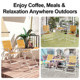 Aug-guan 3 Piece Outdoor Bistro Set with Yellow Wood-Look Tabletop, Patio Table and Chairs Set of 2, Folding Small Balcony Furniture for Garden, Deck, Porch, Outdoor Bistro Patio Set Aug-guan