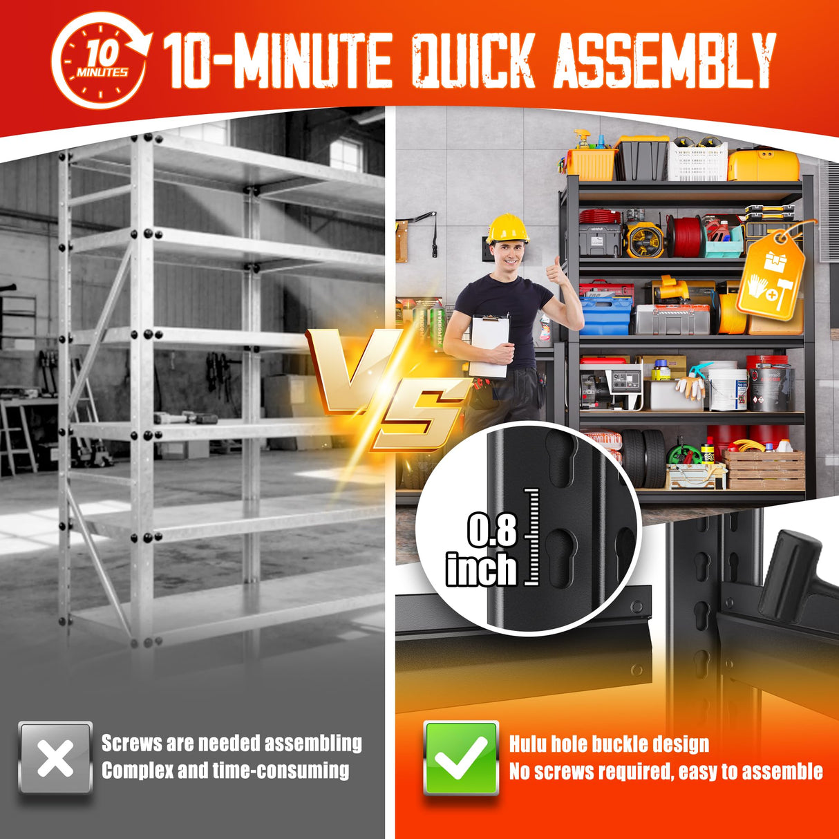 JOJUOU Garage Shelving-2050 lbs 5 Tier Storage Shelves,Adjustable Heavy Duty Metal Shelving Unit and Storage Large Rack,Utility Steel Shelf for Warehouse Industrial Pantry Basement -78"x46"x20",Black JOJUOU