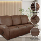 molasofa Recliner Sofa Covers - Leather Like Recliner Sofa 3 Seater Recliner Couch Covers for 3 Cushion Couch 8 Pieces Washable Stretch Reclining Sofa Slipcovers (Brown) molasofa