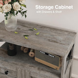 Befrases Farmhouse Storage Cabinet with Drawers and Adjustable Shelves, Freestanding Kitchen Pantry Storage Cabinet, Floor Storage Cupboard for Dining Living Room Home Office, Washed Grey Befrases