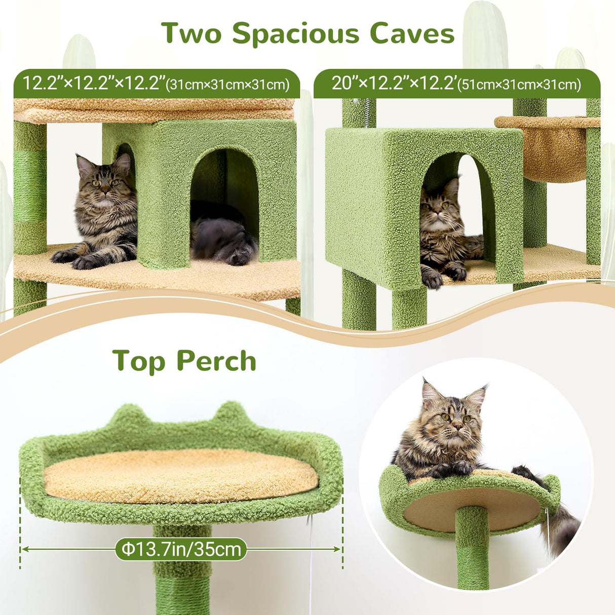 Globlazer S72 Heavy Duty Cactus Cat Tree for Large Cats, Sturdy 72in Maine Coon Cat Tree for Large Cats 20 lbs+ Cactus Cat Tower for Adult Biggest Cats with 6 Scratching Posts, Hammock Globlazer