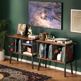 Record Player Stand with Adjustable Divider, Vinyl Storage Holder Up to 200 Albums, Mid-Century Large Record Player Table, Vinyl Holder Turntable Stand End Table Storage Rack for Bedroom & Living Room Simple Serenity