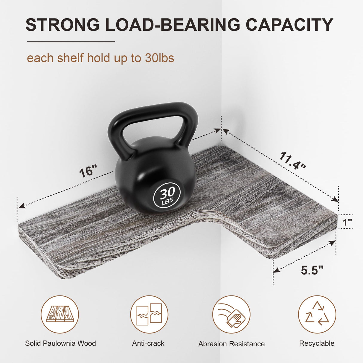 fuqing Floating Corner Shelves, Wall Shelf Set of 3, Shelves for Wall Storage, Solid Wood Shelves for Storage, Wall Mount Wooden Display Shelf for Bathroom Bedroom Kitchen Garage, Weathered fuqing