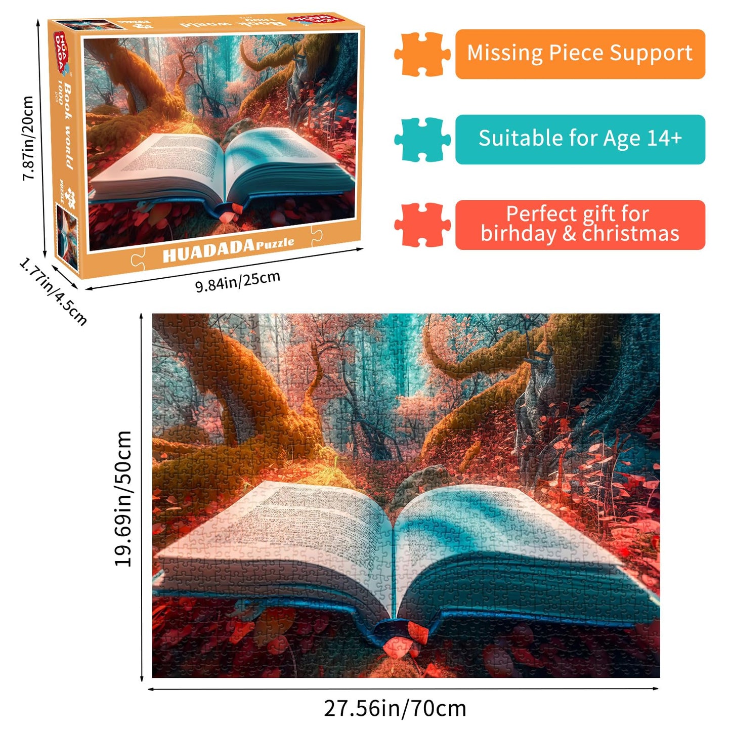 HUADADA Jigsaw Puzzles for Adults 1000 Piece Jigsaw Puzzles for Adults Challenging Game （Forest and Book）