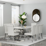 Asday 9 Piece Dining Table Set, Luxury White and Silver Dining Room Table Set with 80 inch Rectangular Dining Table and 8 White Leather Dining Chairs Asday