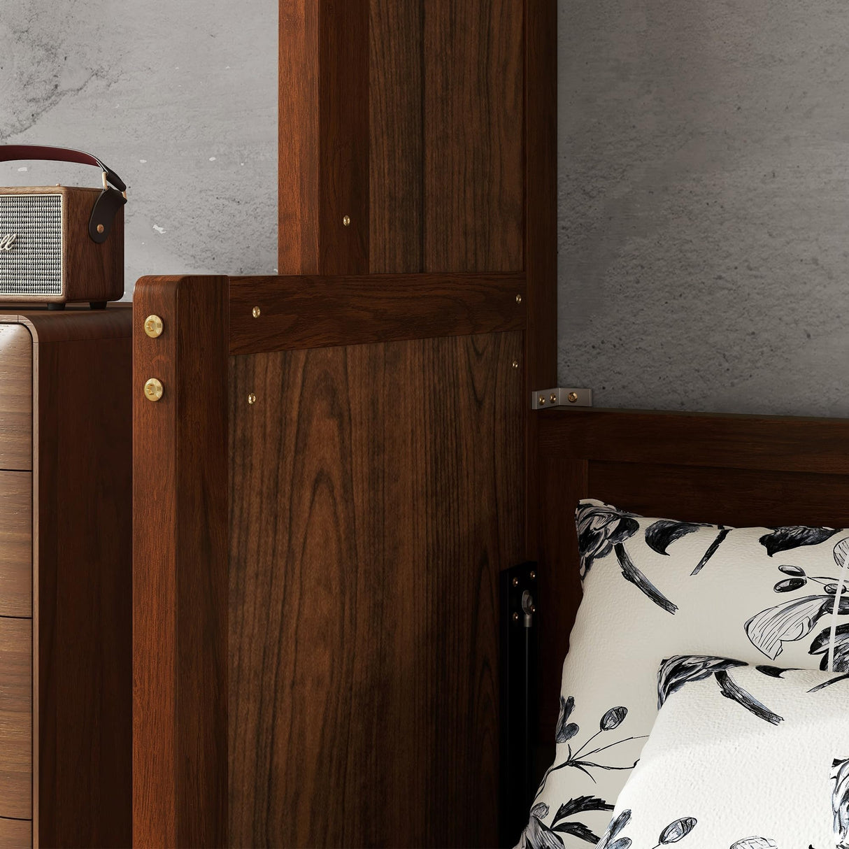 LUMISOL Queen Size Murphy Bed Wall Bed with Desk, Wood Murphy Bed Can be Folded into Cabinet, Space-Saving Hidden Wall Bed with Gas Struts, Walnut LUMISOL