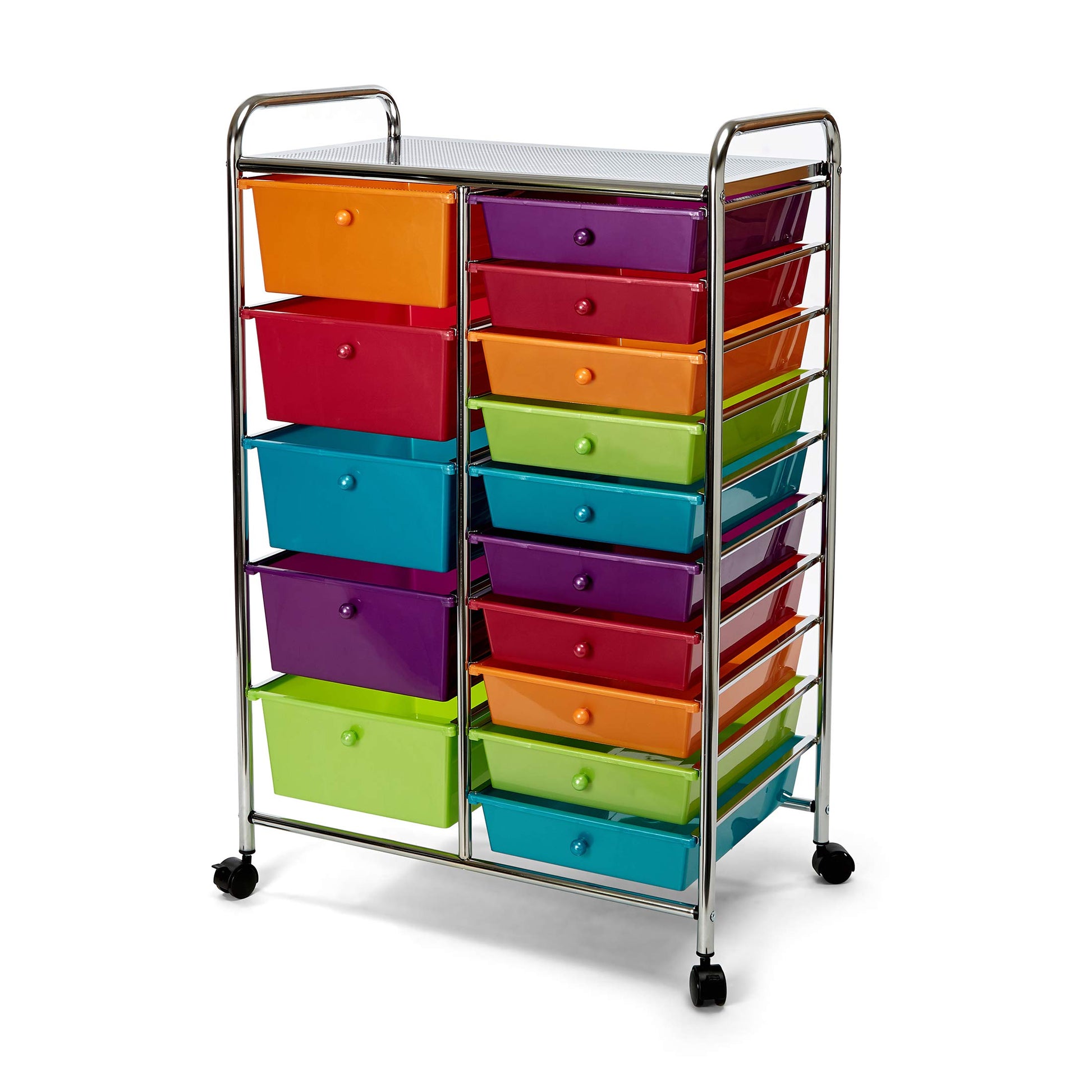 Seville Classics Rolling Utility Organizer Storage Cart for Home Office, School, Classroom, Scrapbook, Hobby, Craft, 15 Drawer, Multicolor (Pearlized) - WoodArtSupply