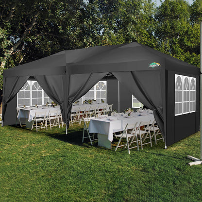 COBIZI Canopy 10x20 Pop Up Canopy Tent with 6 Sidewalls Easy Pop Up Tent 10x20 Waterproof Commercial Instant Shelter UPF 50+ Portable Gazebo Wedding Tents for Parties Carport Vender Events(Black..