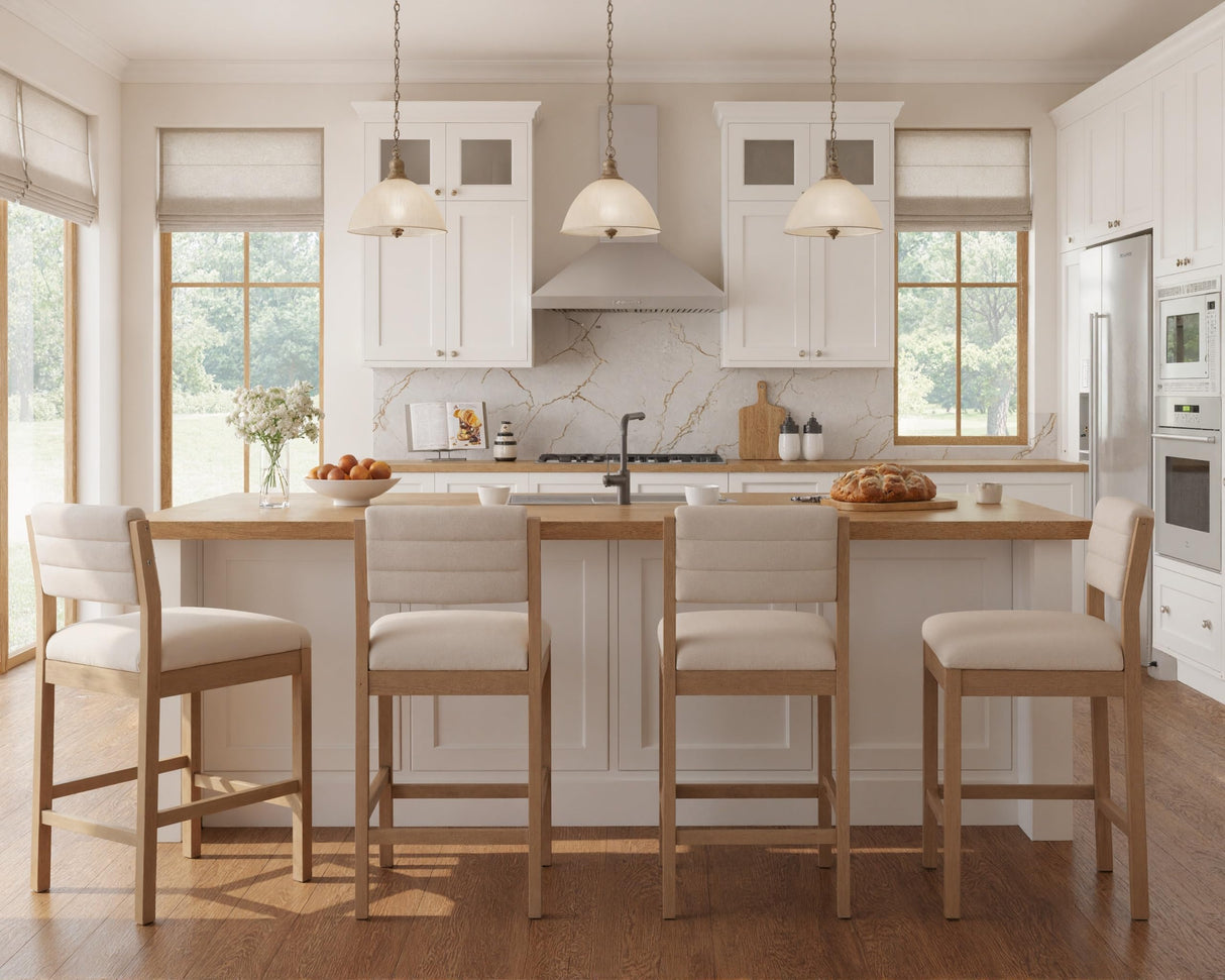 26.5'' Tall Bar Stools Set of 4 Modern Counter Stools with Backs Beige Linen Upholstered Bar Height Chairs Counter Height Island Stools with Wood Frame Farmhouse Wooden Barstools for Kitchen Island HNY