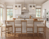 26.5'' Tall Bar Stools Set of 4 Modern Counter Stools with Backs Beige Linen Upholstered Bar Height Chairs Counter Height Island Stools with Wood Frame Farmhouse Wooden Barstools for Kitchen Island HNY