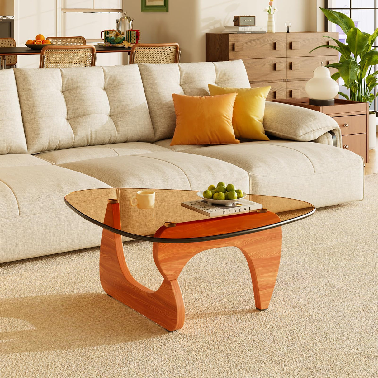 LUCKIIA Coffee Tables Glass Small Farmhouse Coffee Table Mid-Century Modern Wood Center Table for Living Room, Walnut Brown, 36 Inch LUCKIIA
