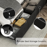 LARMACE Velvet Black King Size Bed Frame with 4 Storage Drawers and Tufted Wingback Headboard LARMACE