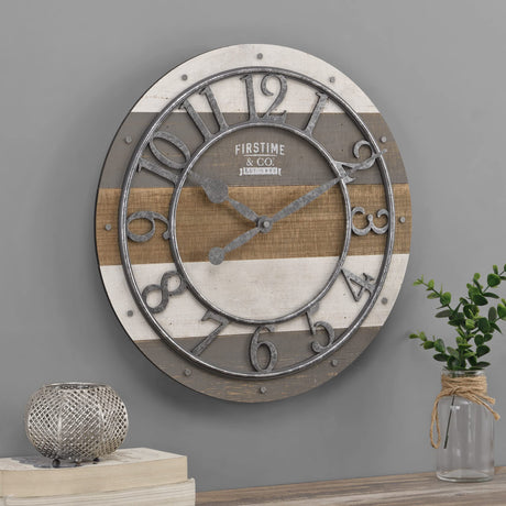 FirsTime & Co. Multicolor Shabby Pallet Wall Clock, Vintage Decor for Living Room, Home Office, Round, Wood, Farmhouse, 16 inches FirsTime