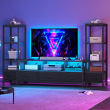DWVO Entertainment Center with Bookshelves, LED TV Stand for 65/60 inch TV, Black TV Stand for Living Room with 2 Modern 4-Tier Bookshelves & Power Outlets, Black DWVO