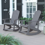 Flash Furniture Savannah All Weather Adirondack Rocking Chairs, Polyresin Wood Adirondack Chair with 350-lb. Static Weight Capacity, Set of 2, Gray Flash Furniture
