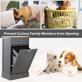 AHB 13 Gallons Tilt Out Trash Cabinet, Hidden Trash Can Kitchen Wooden Tilt Out Pet Proof Hidden Trash Bin for Kitchen Living Room,Grey AHB