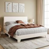 Allewie Full Size Bed Frame with Adjustable Headboard, Faux Leather Platform Bed with Wood Slats, Heavy Duty Mattress Foundation, No Box Spring Needed, Noise-Free, Easy Assembly, White Allewie