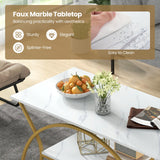COSTWAY Marble Coffee Table, 2-Tier Modern Faux Marble Accent Table with Storage and Gold Finished Metal Frame, Chic Rectangular End Table for Living Room Office Lounge COSTWAY