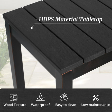 Cozyman Outdoor Bar Table, 55" Black Patio Bar Height Counter Table, Waterproof HDPS Slatted Top, Weather Resistant, Hot Tub, Balcony, Yard, Indoor or Outdoor Use Cozyman