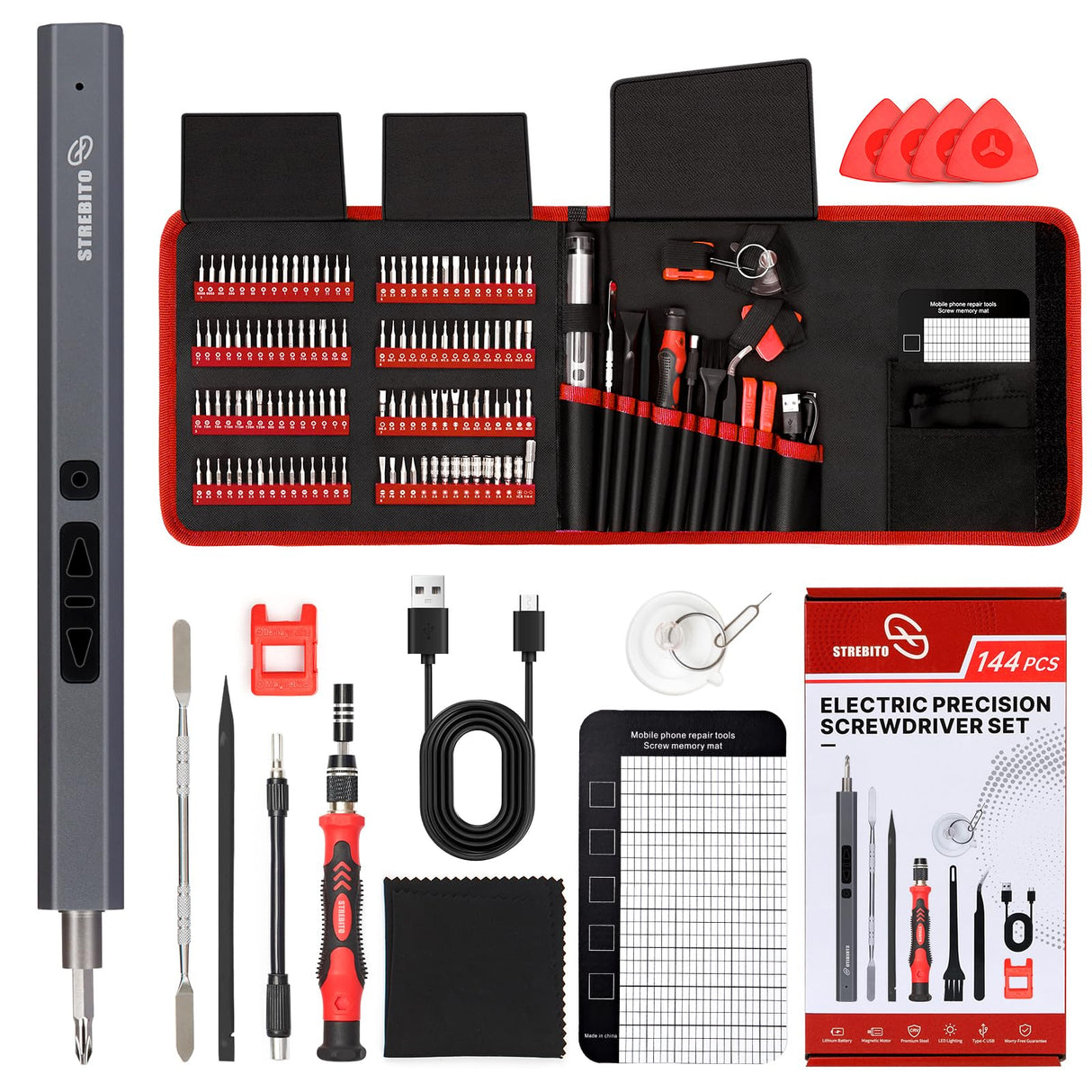 STREBITO Mini Electric Screwdriver Set 144-Piece Electric Precision Screwdriver, 3.7V Power Screwdriver Cordless, Rechargeable Small Electric Screwdriver Kit, PC Electronic Phone RC Drone Repair Tool STREBITO