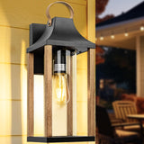 Roravilila Large Outdoor Wall Light 17" H Light Fixture with Cylindrical Clear Glass Modern Wall Sconce for Patio Porch Courtyard, E26 Base IP65 Waterproof, Rustic Wood Roravilila