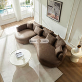 KEIKI 129" Curved Oversized Modular Leathaire Sectional Sofa with Left Chaise, 4 Pillows, 3 Back Cushion, Modern Style Comfy 5-Seater Couch, Easy Assembly, for Office, Apartment, Living Room, Brown KEIKI