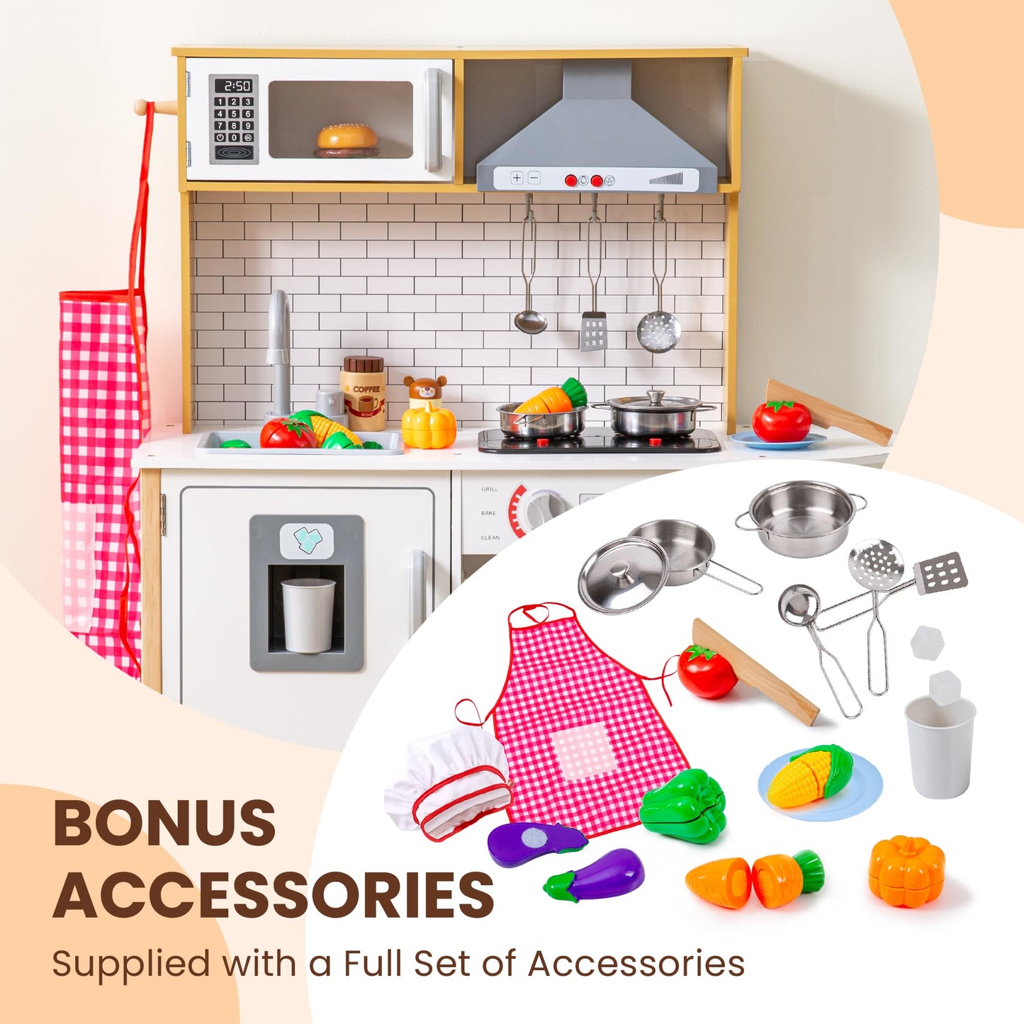 Tinysure Play Kitchen for Kids - Toy Kitchen Set for Toddlers with Realistic Lights and Sounds, Kids Kitchen Playset with Abundant Toy Food Set, Best Gift for Kids Ages 3+