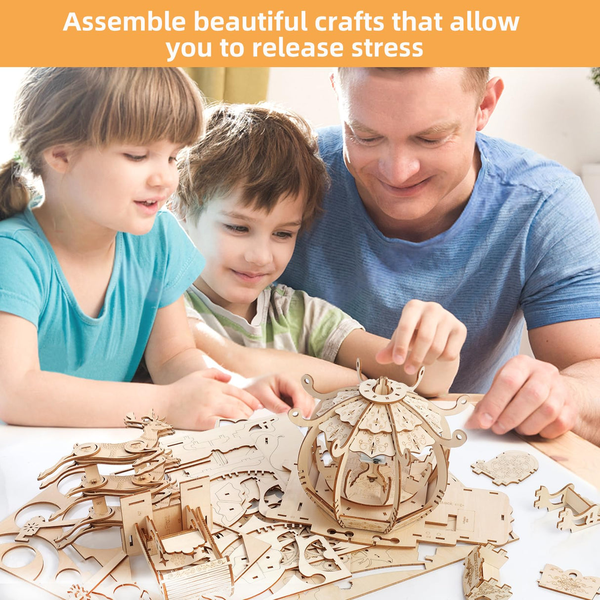 3D Wooden Pumpkin Cart Model Kits, Brainteaser and Puzzle, Vintage Wooden Jigsaw Puzzles with Music Box and LED Light, Wooden Model Kits for Kids, Model Car Kits Wooden 3D Puzzles SANCOOMEER