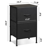 WLIVE Black Night Stand, Nightstand with 2 Drawers, Small Dresser for Bedroom, Bedside Table Furniture, College Dorm, End Table with Fabric Bins, Size L 24.9" H WLIVE