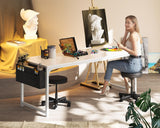 ODK Computer Desk Large Office Desk, 63 Inch Gaming Desk with Storage, Modern PC Desk Work Table with Headphone Hook for Home Office, Splice Board, White + White Leg ODK