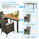 RELAX4LIFE Outdoor Patio Dining Set - 7 Pieces PE Rattan Wicker Furniture Set with Acacia Wood Dining Table Cushioned Armchairs Space-Saving Patio Table and Chairs Set Sectional Conversation Set RELAX4LIFE